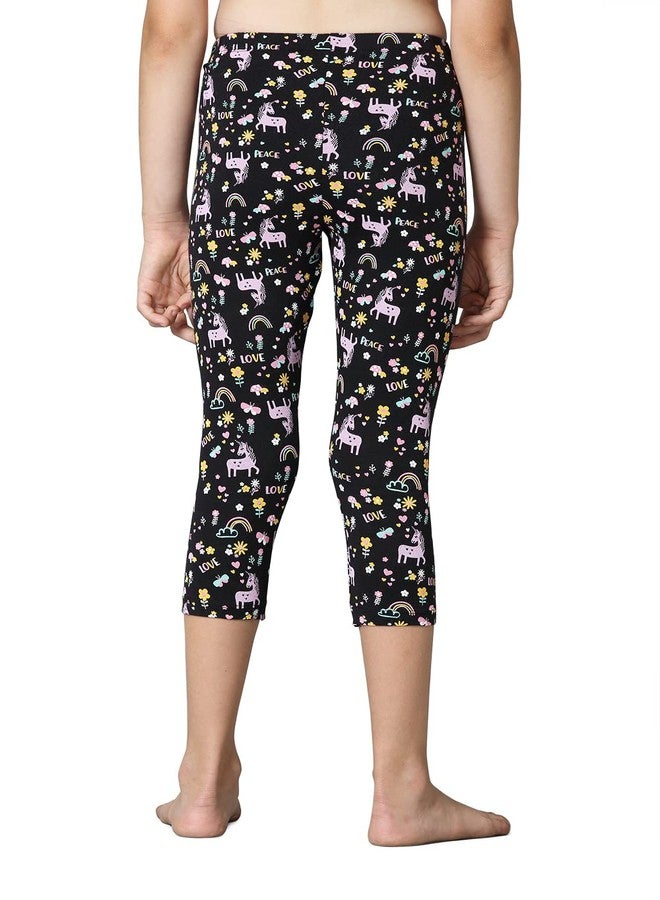 Van Heusen Girls Capri Pants - Power Plus Cotton Spandex - Regular High Rise, Ultra Soft, Durable_56303_Unicon Love AOP_11-12 Years, Pink - Image 4