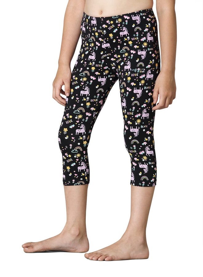 Van Heusen Girls Capri Pants - Power Plus Cotton Spandex - Regular High Rise, Ultra Soft, Durable_56303_Unicon Love AOP_11-12 Years, Pink - Image 3