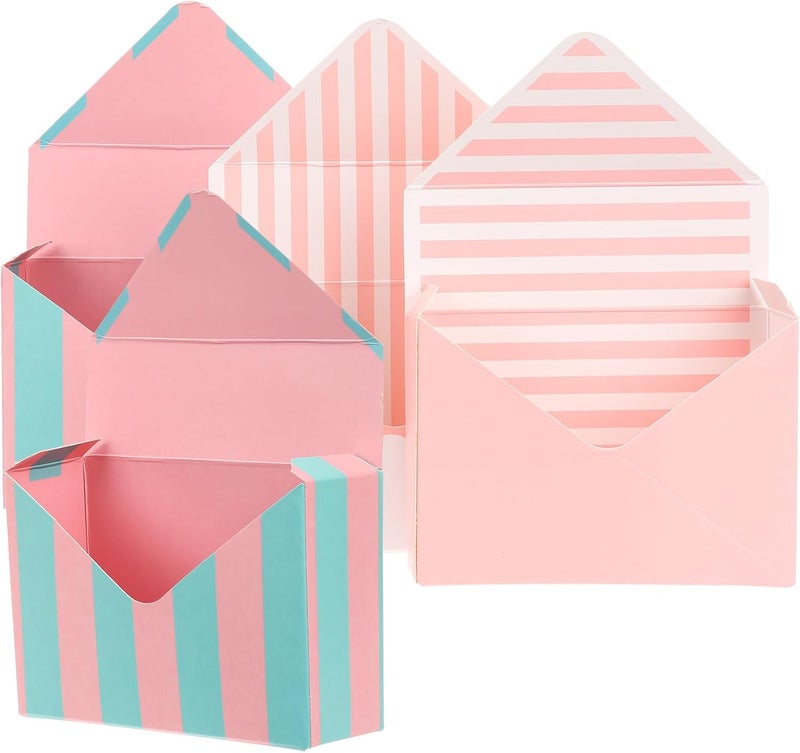 RUNROTOO 4pcs Floral Bouquet Envelope Boxes, Foldable Flower Packaging Wrap with Pink and Blue Striped Paper, Creative Floral Boxes for Florists and Flower Arrangements - Image 1