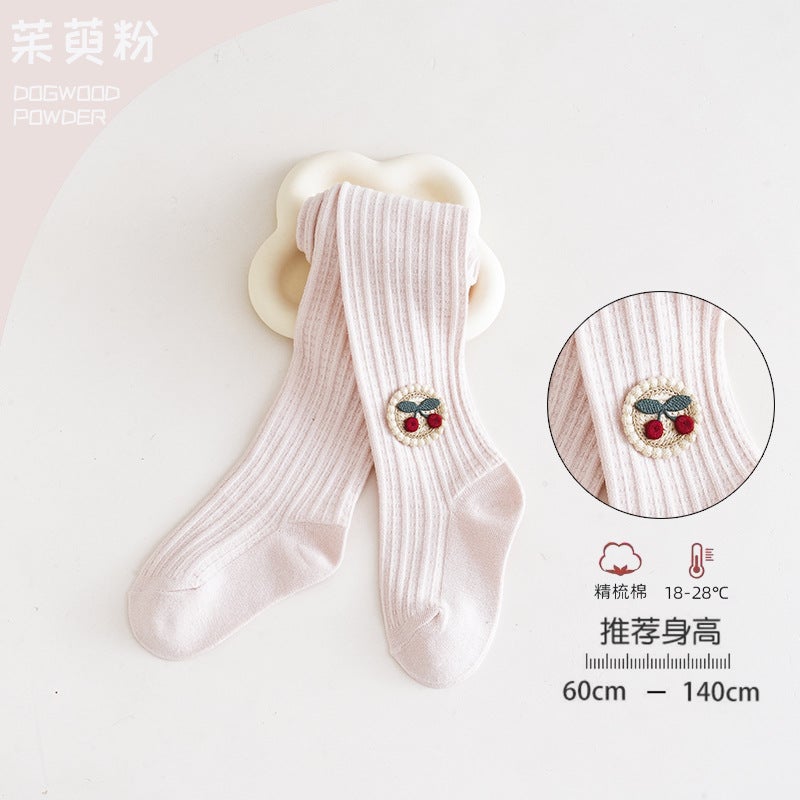 Baby Pantyhose Children'S Leggings 2023 A Cherry Combed Cotton Baby Bottoming Socks Spot - Image 1