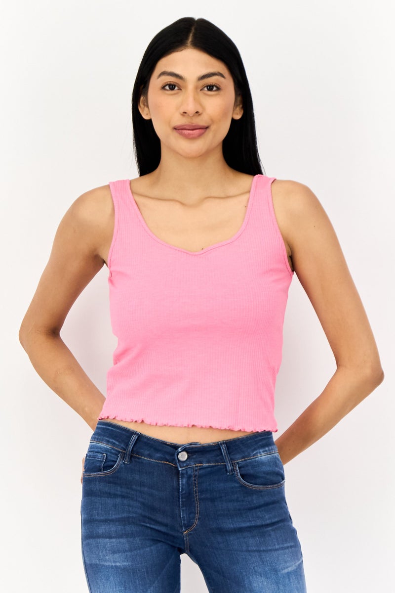 ONLY تي شيرت نسائي بدون أكمام بتصميم U، وردي - Image 1