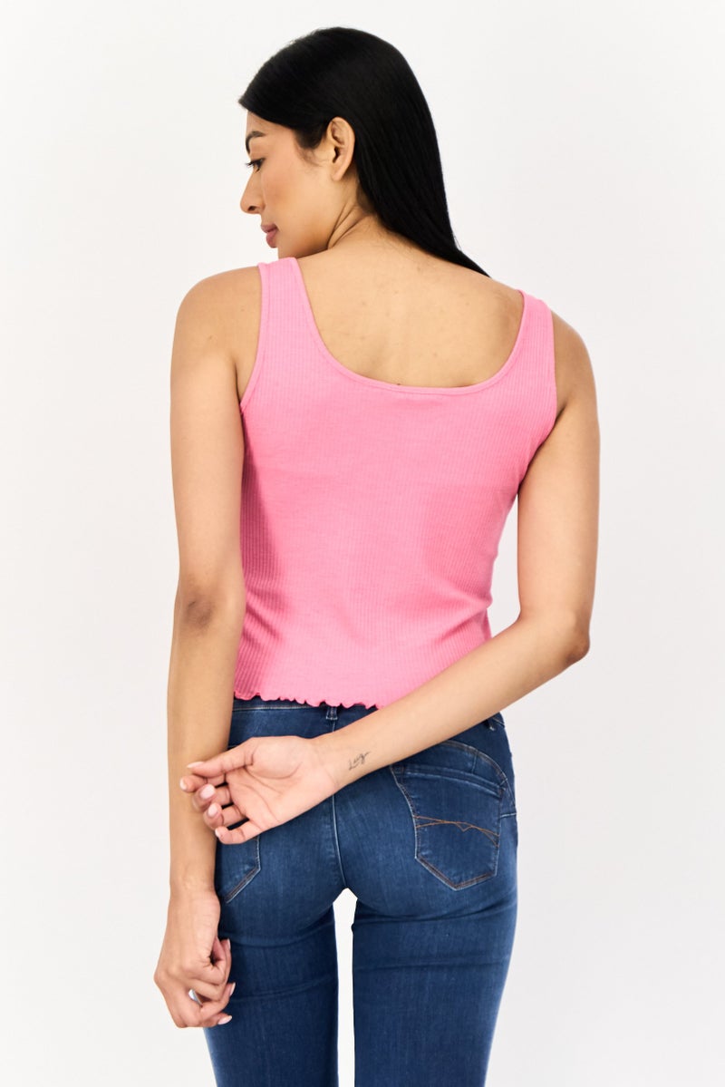 ONLY تي شيرت نسائي بدون أكمام بتصميم U، وردي - Image 3