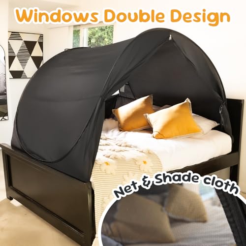 LEEDOR® Pop Up Bed Tent with Mesh & Shade Cloth Window,Bed Canopy Shelter Cabin Indoor Privacy Space Sleeping Tents,Blackout Light Reduction Breathable Dream Tent Portable for Kids Adults Full - Image 3