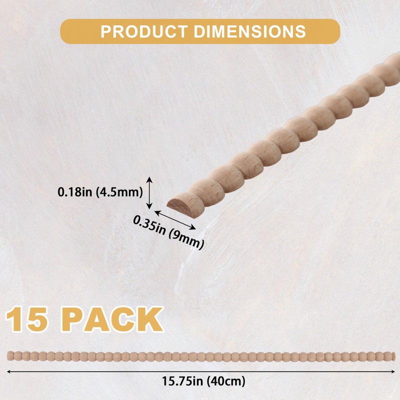 Soengsau 15-Pack 15.75" Unfinished Wood Beaded Trim - Easy to Paint, Cute Decorative Molding DIY Craft for Furniture Frame, Mirror Edge, Wall, Door, Closet, Dresser, Shelf - Image 2