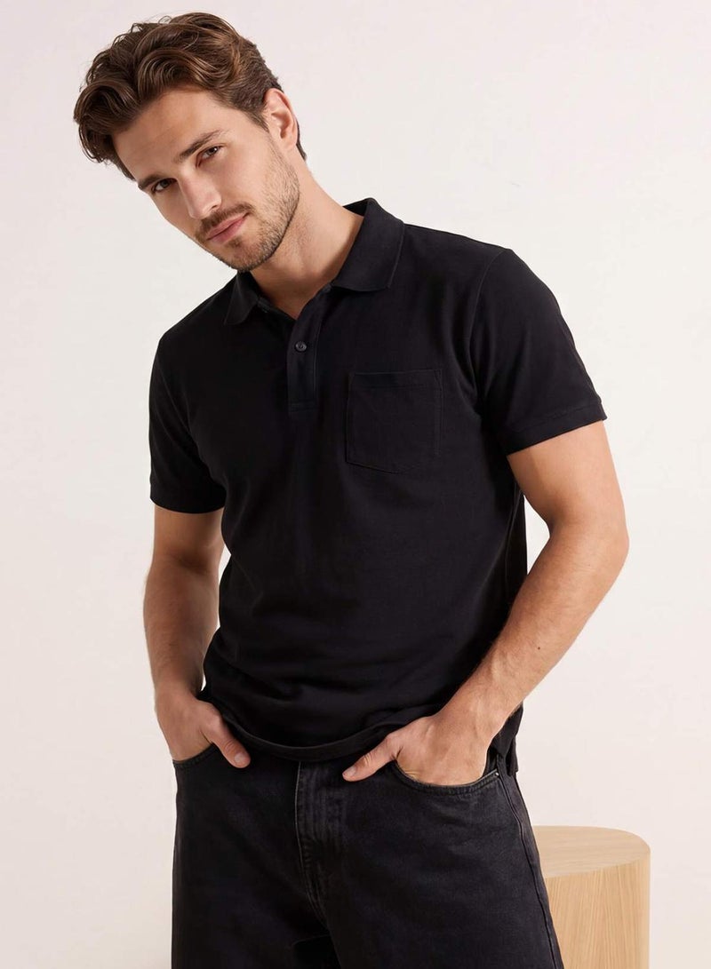 trendyol Black Regular 100% Cotton Single Pocket Polo Neck T-Shirt - Image 2