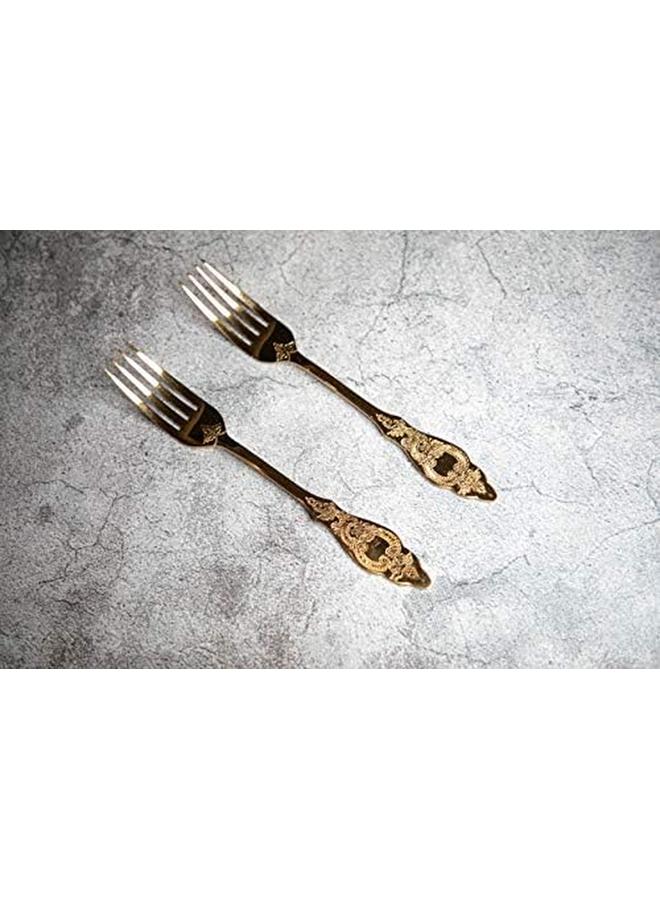 سوليتير شوكة عشاء من الفولاذ المقاوم للصدأ مع مرآة ملمعة وPVD 6 قطع شوك فواكه وشوك سلطة ومعجنات للمنزل والمكتب ومتجر الحلوى والحفلات باللون الذهبي - Image 3