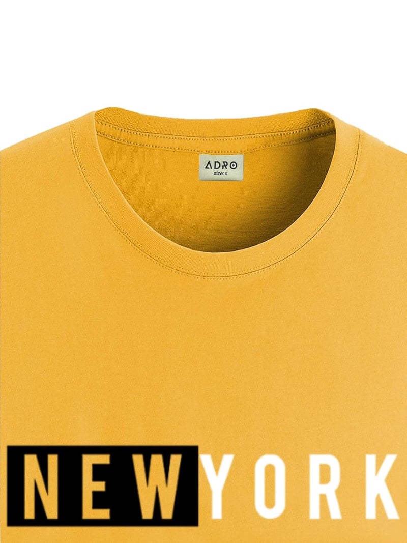 adro تي شيرت مطبوع للرجال من ADRO بلون الخردل مع رسمة نيويورك - Image 2