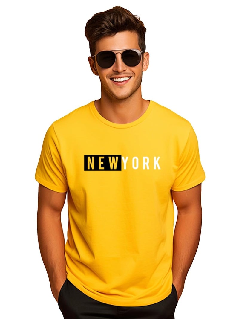 adro تي شيرت مطبوع للرجال من ADRO بلون الخردل مع رسمة نيويورك - Image 4