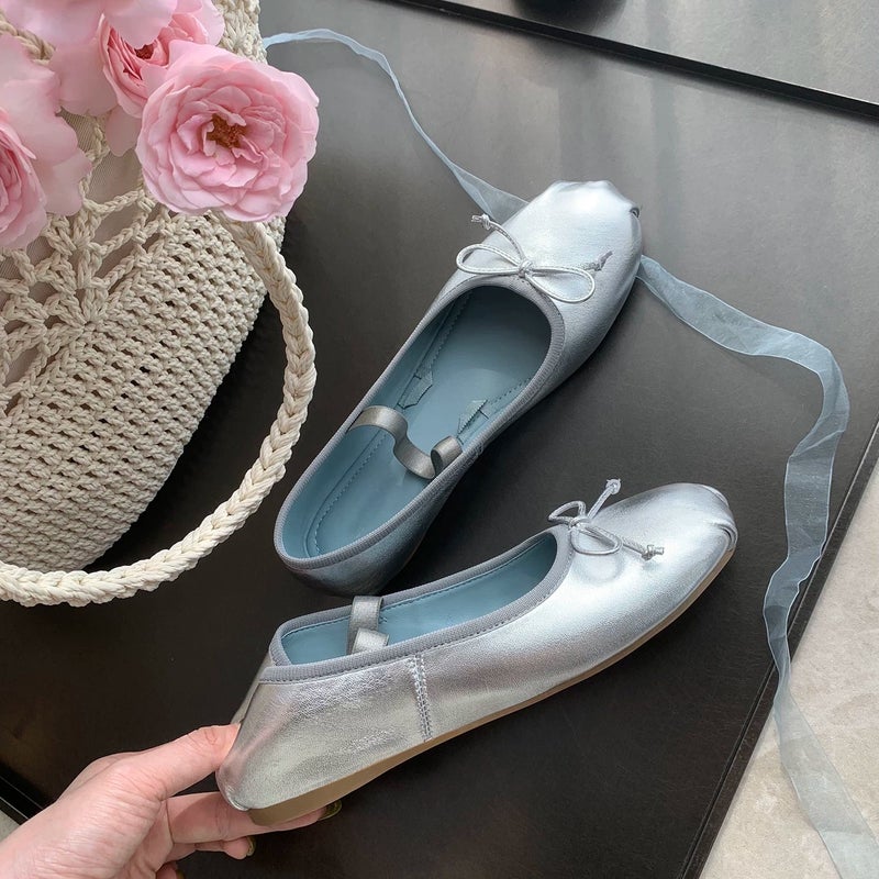 Invisible Height Increase Ballet Flats 2026 New Style Round Toe Bow Elastic Mary Jane Shoes