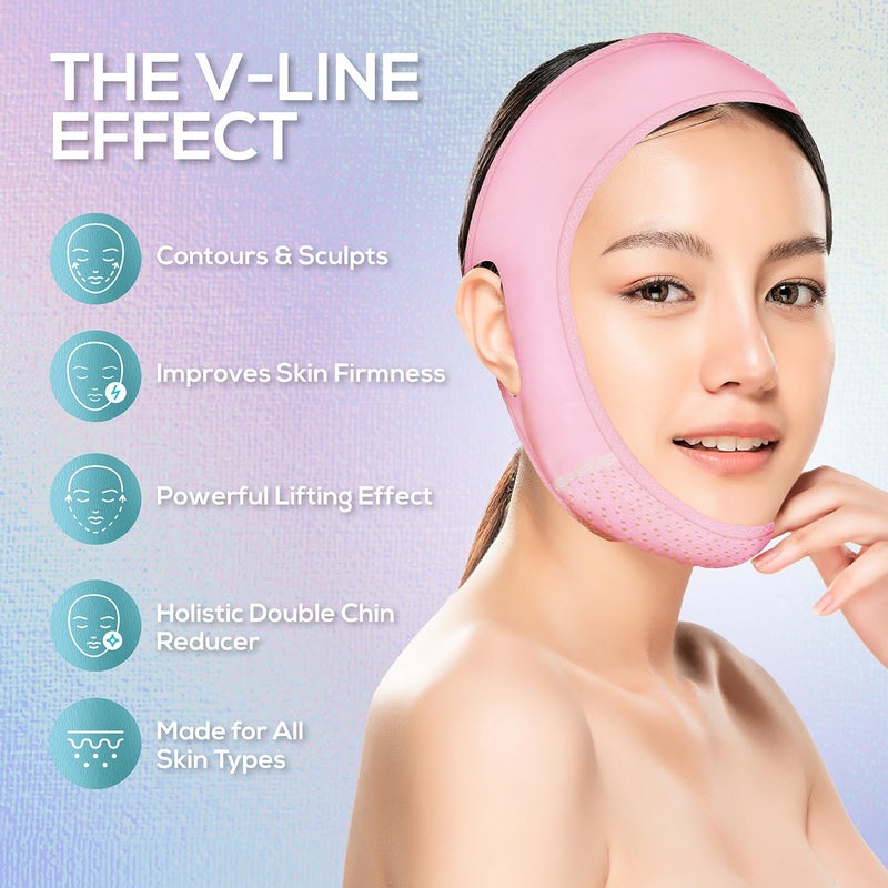 Venus Visage حزام رفع الوجه من فينوس فيساج لتعريف خط الفك - حزام رفع قابل لإعادة الاستخدام للنوم - ينحت الذقن المزدوج بصريًا (وردي) - Image 2