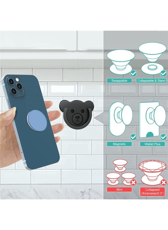 TOPGO Socket Car Mount for Phone Holder Cute Bear Style Silicone Grip Stand with Phone line Clasp for Collapsible Socket User Used on Dashboard, Home, Office, Kitchen, Desk, Wall (Black) 3 Pack - Image 2