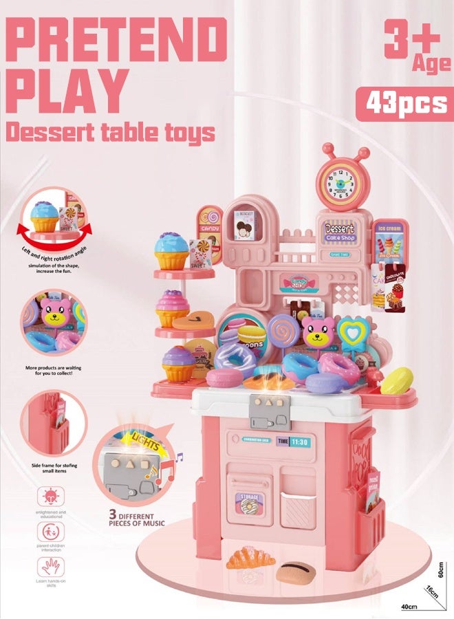 43pcs dessert making toy set kitchen countertop,cream toys, candies for children to play with, indoor toys with candies, ice cream lollipops, chocolate, large storage set for children's education toys, suitable for boys and girls over 3 years old  - Image 1