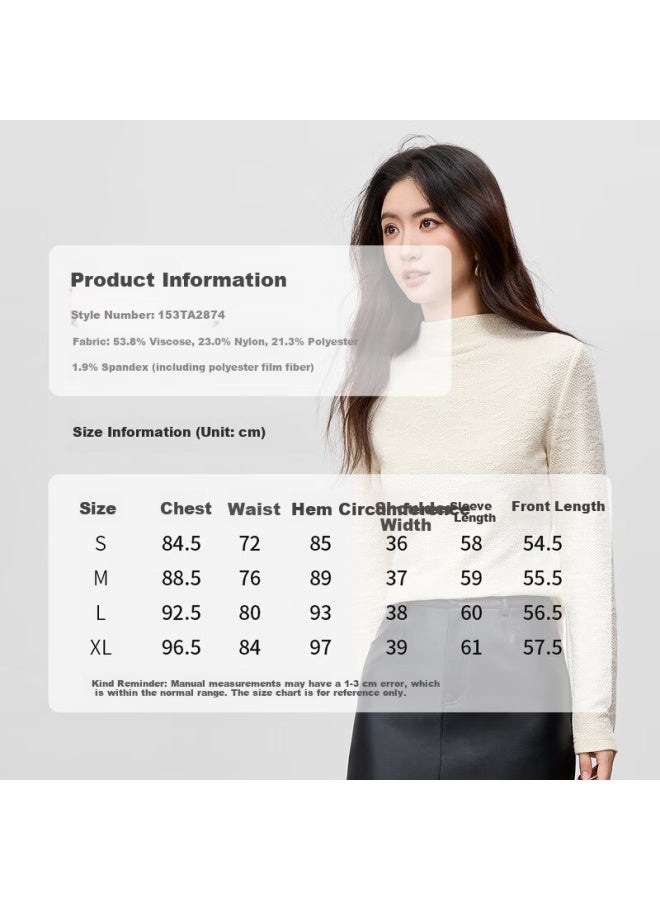 Sentubila Textured Knit Stretch T-shirt Women Autumn Half Turtleneck Slim Fit Long Sleeve Irregular Hem Elegant Top - Image 2