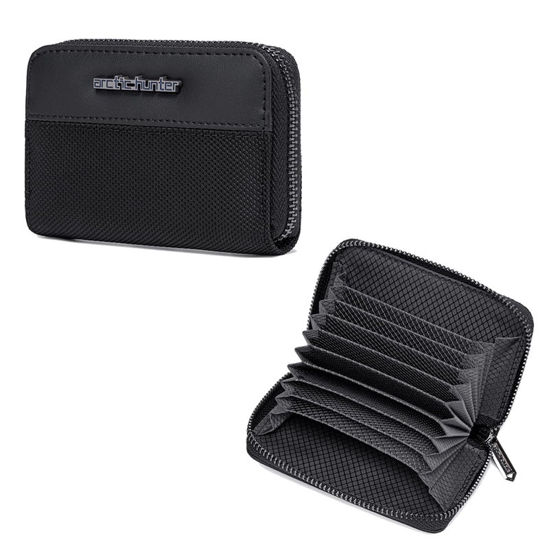 Arctic Hunter Professional 10 Slots Card Holder Organiser with Gift Box Polyester Water-Resistant Pocket Size Coin Cash ATM Credit Card Case Wallets for Men Women, Black - Image 1