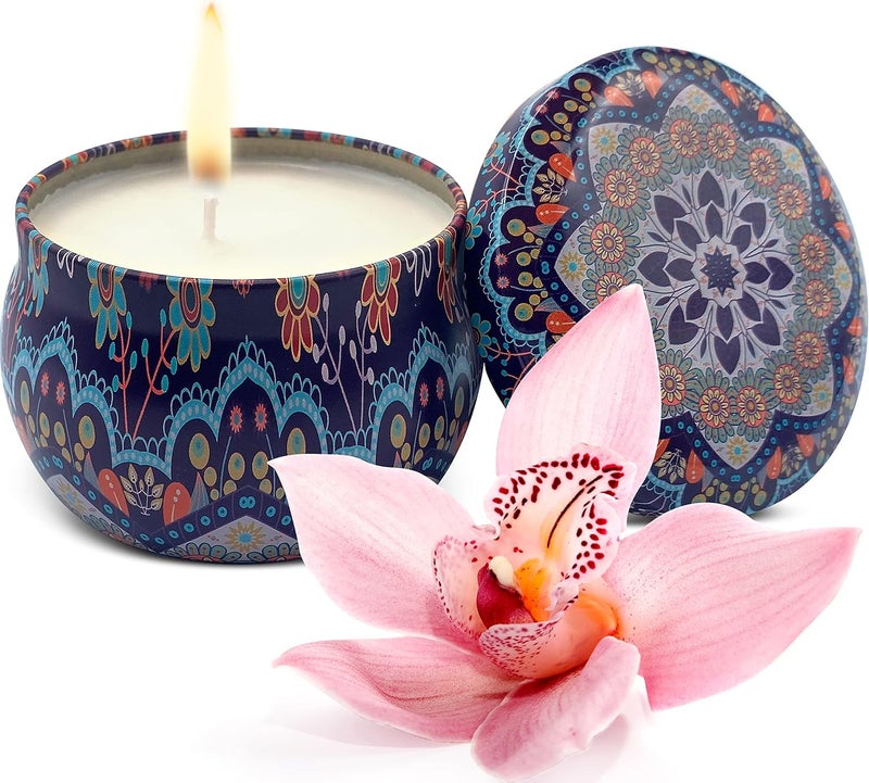 Relaxcation ALOHA ORCHID Soy Wax Candle in Perfect Decorative Giftable Metal Tin - Pure Organic Soy Wax and Natural Aloha Orchid Oils - for Living Room, Bedroom, Gift for Mother Day - Handmade in USA - Image 1