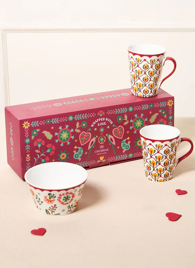 Chumbak Suzani Bloom Tea Trio, Gift Set of 3 | Comes in a Gift Box