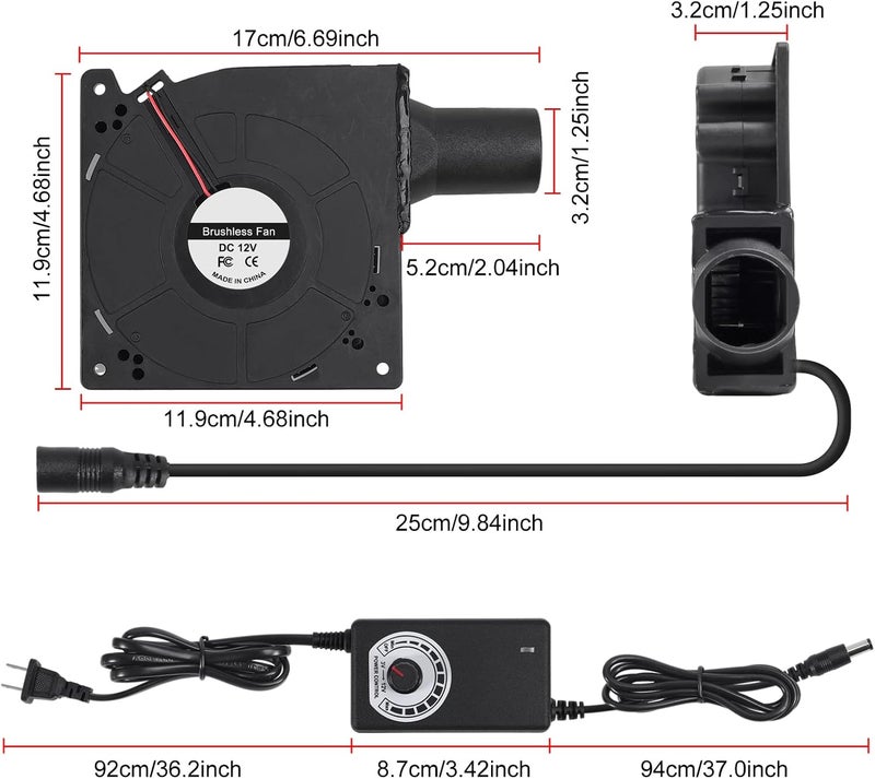 UMLIFE 120mm 12V BBQ Blower Fan 120mm x 32mm Dual Ball Blower Fan 12V with 110v  240v AC Plug Variable Speed Controller for VentilationOutdoor Barbecues Fire Bellow Camping Cooking DIY Cooling Projects - Image 2
