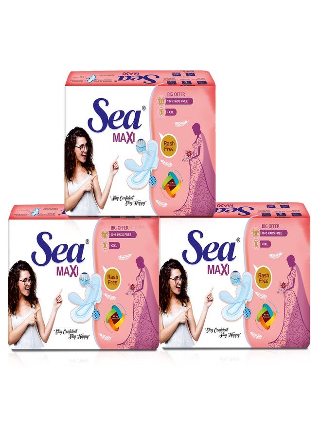 Sea Maxi Cotton Sanitary Pads for Women | Up to 100% Leakage Protection, Locks Odour & Wetness | Ultra Hygiene, Rash Free Cotton Soft | Pack of 45 (45 pcs Maxi XXL). - Image 1