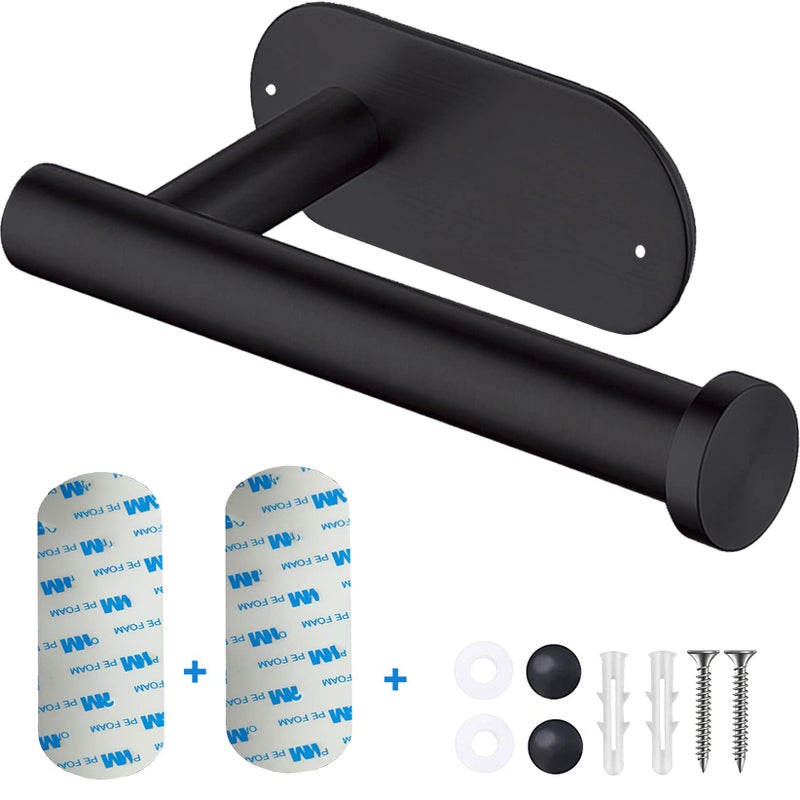 Calegency HeavyDuty Calegency Self Adhesive Toilet Paper Holder2pcs Adhesives SUS304 Wall Mounted Roll Holder Drilling Optional Matt Black Bathroom Toilet Paper Rack 