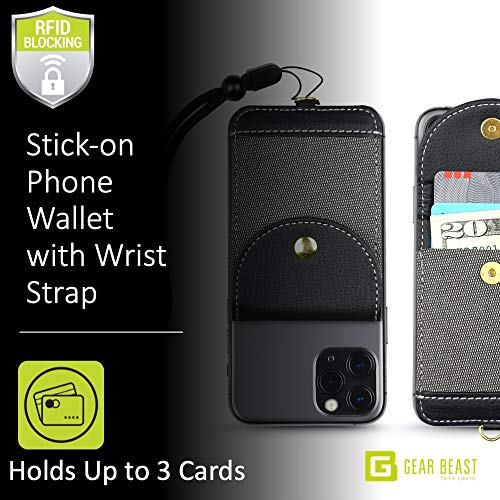 Gear Beast Cell Phone Wallet for Back of Phone with Wrist Strap, Stick On Wallet Credit Card ID Holder with RFID Protection Compatible with iPhone, Galaxy & Most Smartphones and Cases - Image 3