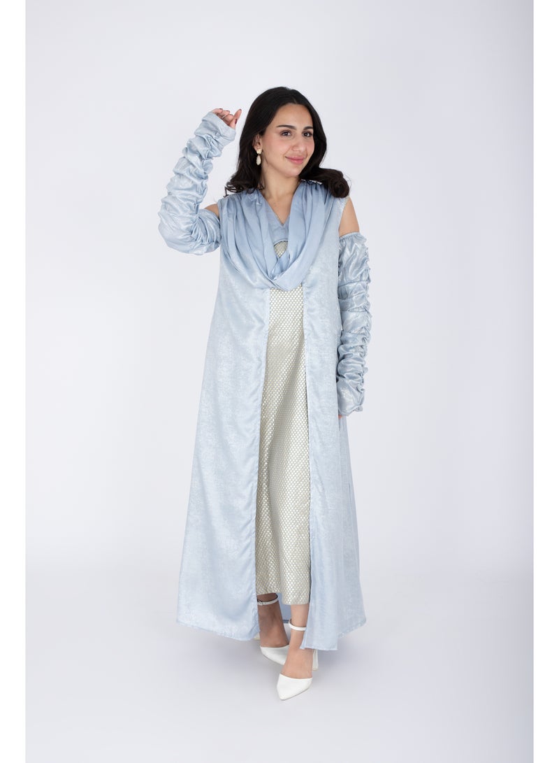 اكسا طقم عصري مكون من قطعتين من القماش اللامع المكشوف الكتفين - Image 5