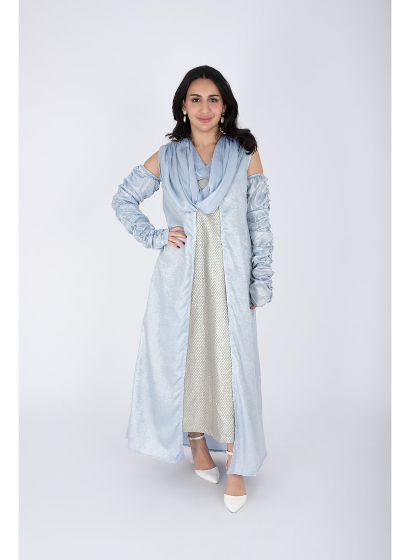 اكسا طقم عصري مكون من قطعتين من القماش اللامع المكشوف الكتفين - Image 1