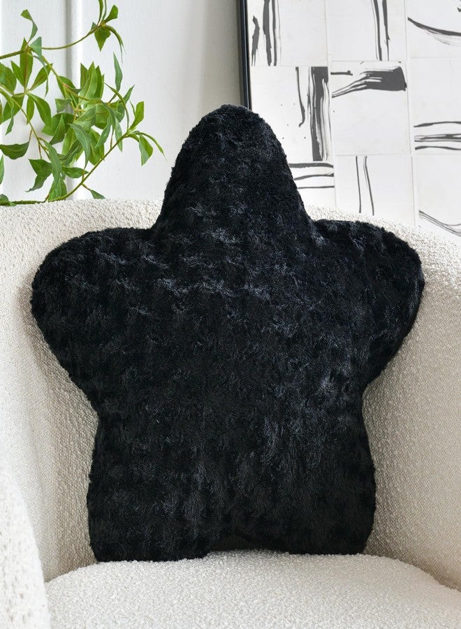 ZCNYCLAM Star Pillow, 14.9" Star Shaped Plush Pillow for Couch Bed Sofa, Cute Decorative Throw Pillows with Soft Faux Fur Room Decor for Bedroom Living Room (Black) - Image 1