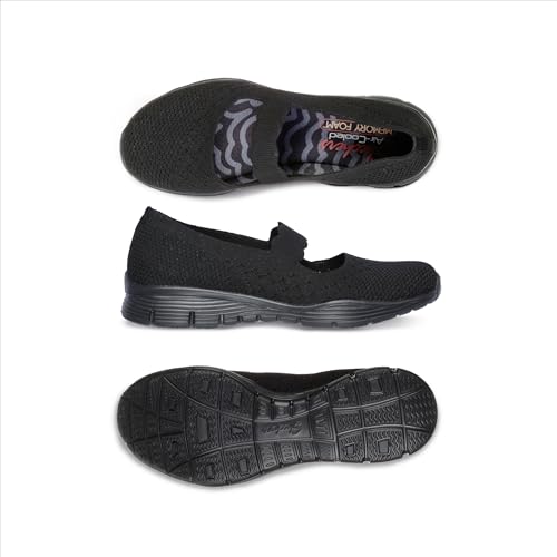SKECHERS حذاء سكيرشرز للنساء سيغر - باور هيتير - حذاء ماري جين محبوك هندسياً، أسود/أسود، 6 م أمريكي - Image 2