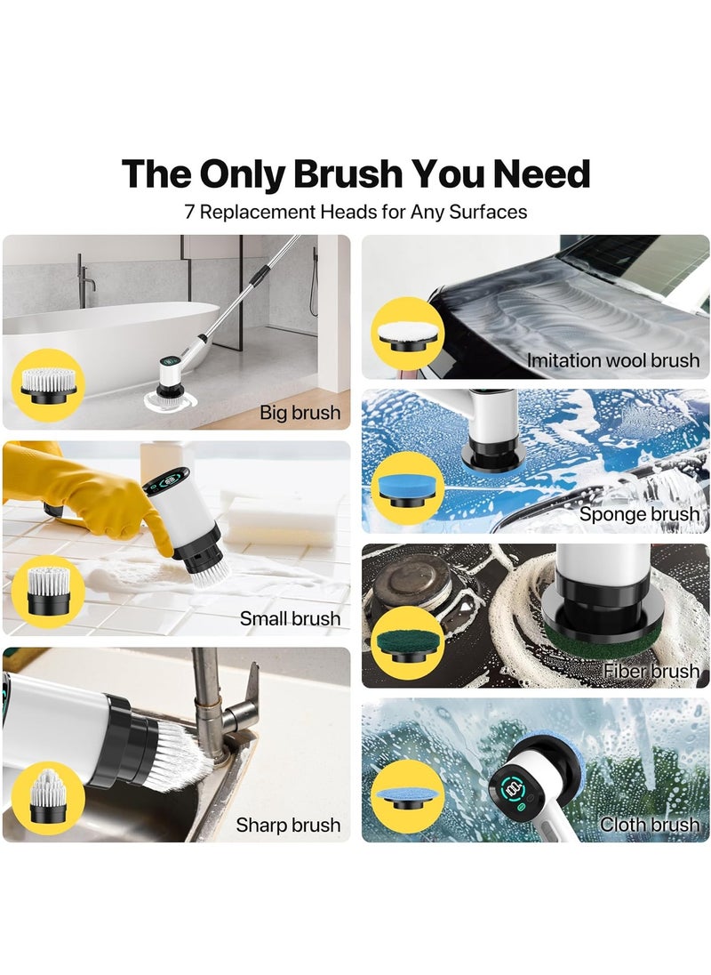 Joshberg - 7-in1-Electric Spin Scrubber - Electric Scrubber for Cleaning with 7 Replaceable Heads - Full-Body IPX6 Waterproof Tub Scrubber with Long Handle - 2 Speeds Electric Brush Cleaner for Bathroom, Tile, Sink, Car & More - Image 1