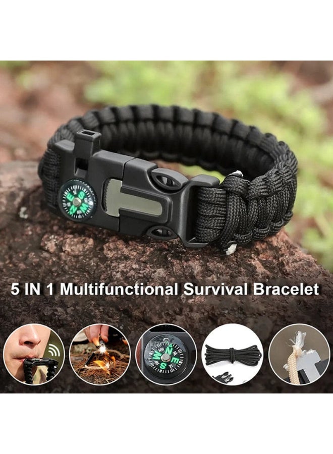 سوار بقاء مضفر من سبع خيوط باللون الأخضر العسكري مع صفارة وفلين وبوصلة كبيرة، سوار إنقاذ حياة خارجي - Image 3