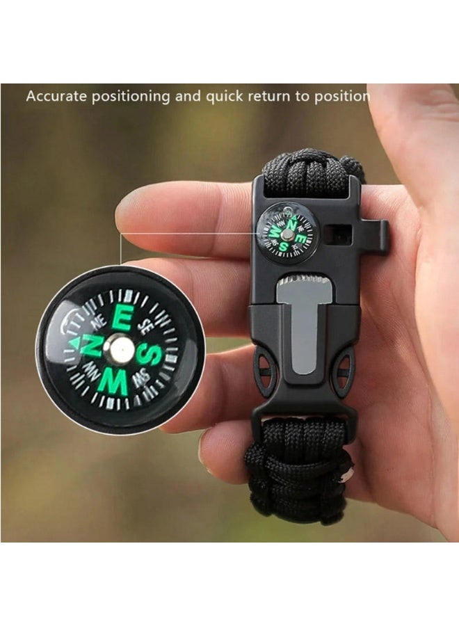 سوار بقاء مضفر من سبع خيوط باللون الأخضر العسكري مع صفارة وفلين وبوصلة كبيرة، سوار إنقاذ حياة خارجي - Image 2