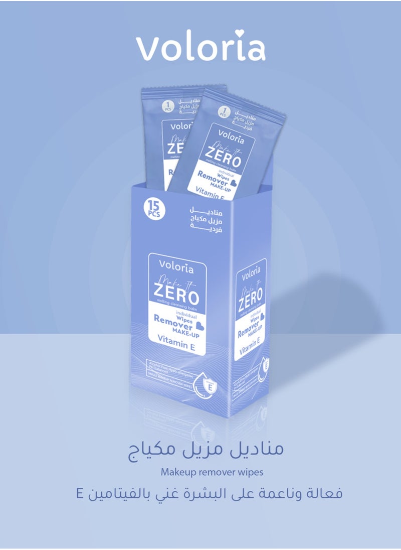 Voloria - Wipes  Make It Zero for Makeup Removal enriched with vitamin E 15 pieces - Image 1