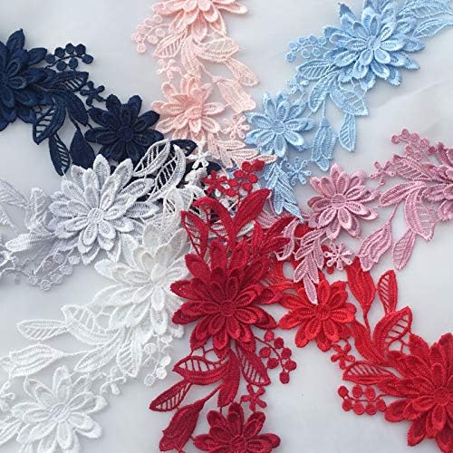 YinQin 1 Pairs of Three-Dimensional Flowers Embroidered Water-Soluble Lace on Flower DIY Wedding Dress Headwear Accessories (Wine red) - Image 2