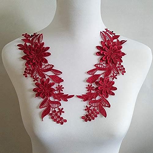 YinQin 1 Pairs of Three-Dimensional Flowers Embroidered Water-Soluble Lace on Flower DIY Wedding Dress Headwear Accessories (Wine red) - Image 4