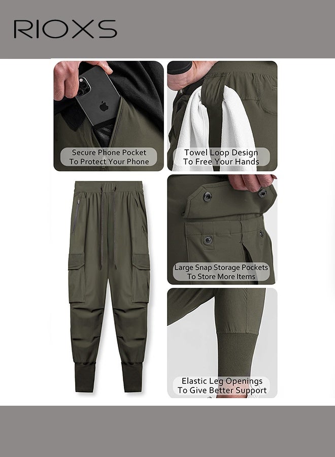 RIOXS Men's Green Jogger Pants, Mid-Rise Athletic Trousers with Drawstring Waist and Side Pockets, Tapered Cuff Workout Pants for Gym, Running and Streetwear​, Elastic Cuff Sweatpants, Urban Workout Pants, Young Men's Street Style Bottoms - Image 5