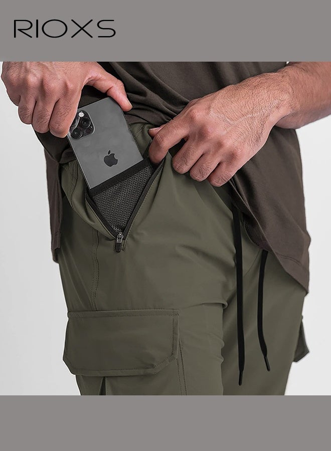 RIOXS Men's Green Jogger Pants, Mid-Rise Athletic Trousers with Drawstring Waist and Side Pockets, Tapered Cuff Workout Pants for Gym, Running and Streetwear​, Elastic Cuff Sweatpants, Urban Workout Pants, Young Men's Street Style Bottoms - Image 2