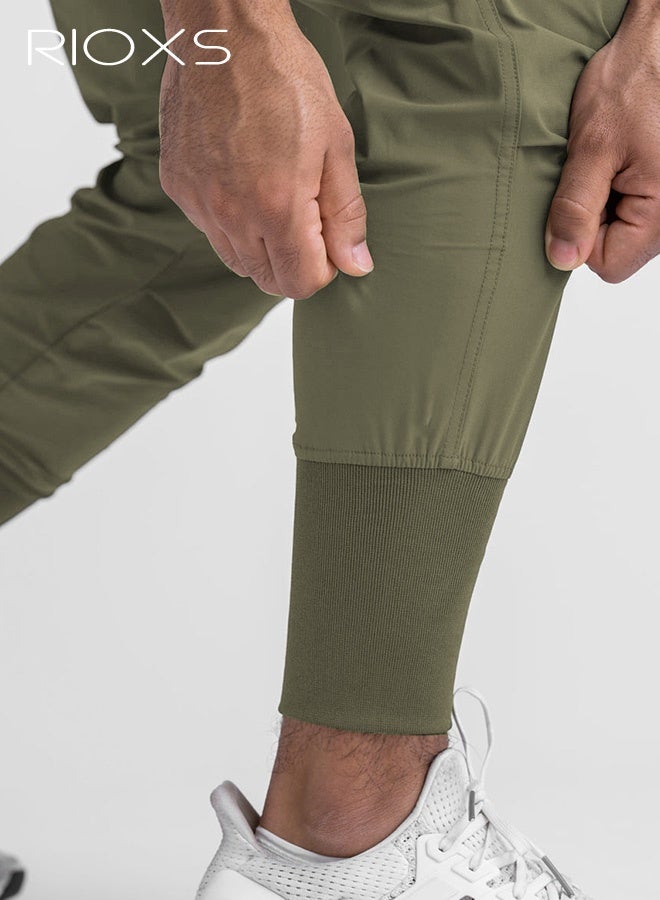 RIOXS Men's Green Jogger Pants, Mid-Rise Athletic Trousers with Drawstring Waist and Side Pockets, Tapered Cuff Workout Pants for Gym, Running and Streetwear​, Elastic Cuff Sweatpants, Urban Workout Pants, Young Men's Street Style Bottoms - Image 3