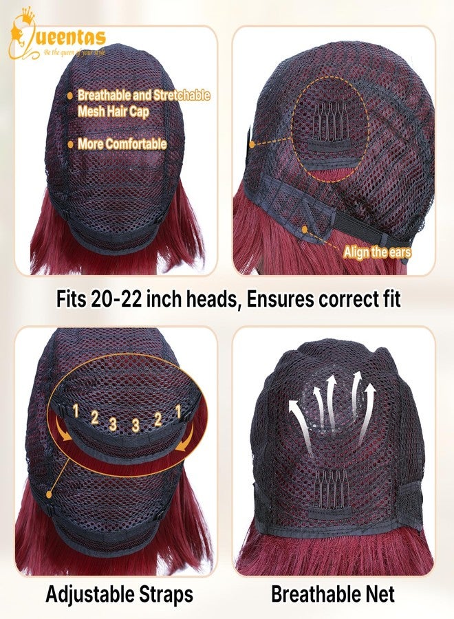 QUEENTAS Bob Wigs for Women Short Burgundy Bob Wig Shoulder Length Straight Bob Wigs with Bangs Natural Looking Synthetic Glueless Wig for Daily and Cosplay/Party(#99J/Dark Red/Cherry Red) - Image 4