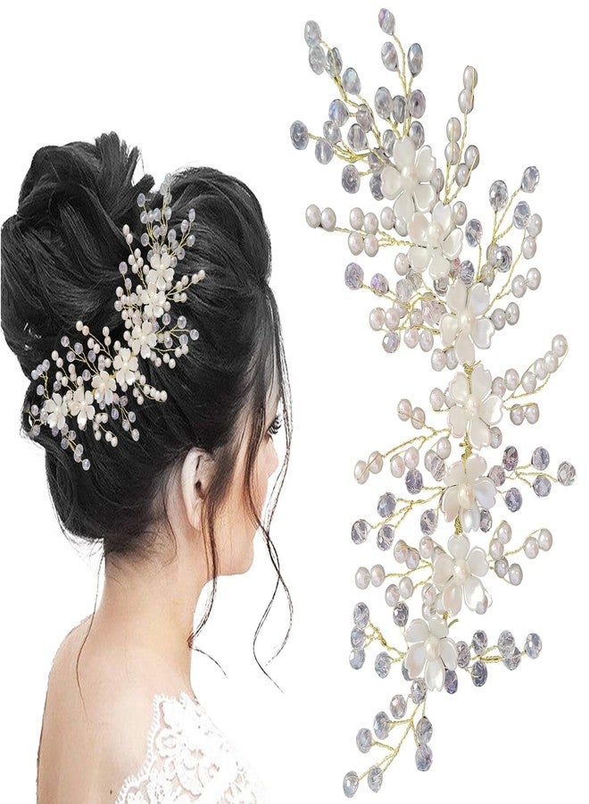 LYKAA Artificial Flowers & Pearl Style Juda Bun Accessories - Floral Bridal Brooch & Hair Pins - Veni, Tiara, Hair Pin, Juda Pin For Women's & Girls - Pack Of 1 (Golden) - Image 1