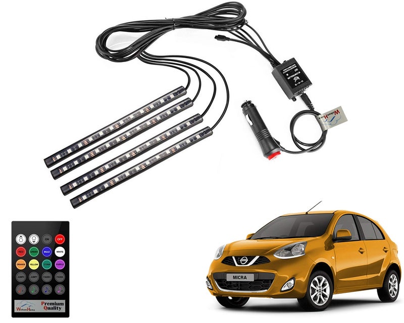 WolkomHome - LED RGB Car Interior Decorative Atmosphere Strip Music reactive Sounds Active Disco Equalizer Best Light for Nissan New Micra