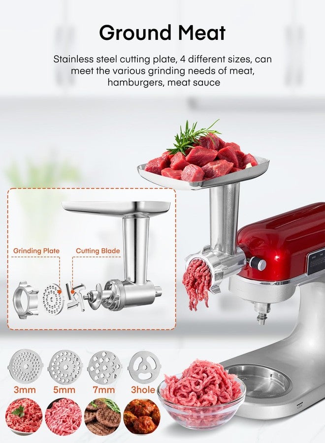 FOHERE Meat Grinder Attachment for KitchenAid Stand Mixer, 15PCS Stainless Steel Meat Grinder Accessories for Kitchen Aid With 4 Grinding Plates, 2 Sausage Stuffer Tubes, 3 Grinding Blades, 1 Large Food Tray - Image 3