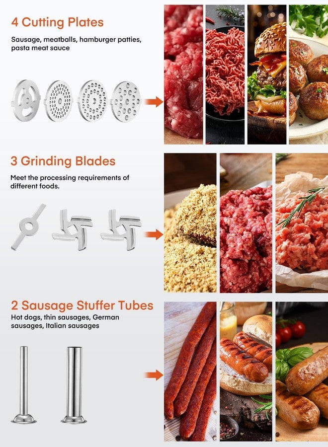 FOHERE Meat Grinder Attachment for KitchenAid Stand Mixer, 15PCS Stainless Steel Meat Grinder Accessories for Kitchen Aid With 4 Grinding Plates, 2 Sausage Stuffer Tubes, 3 Grinding Blades, 1 Large Food Tray - Image 4