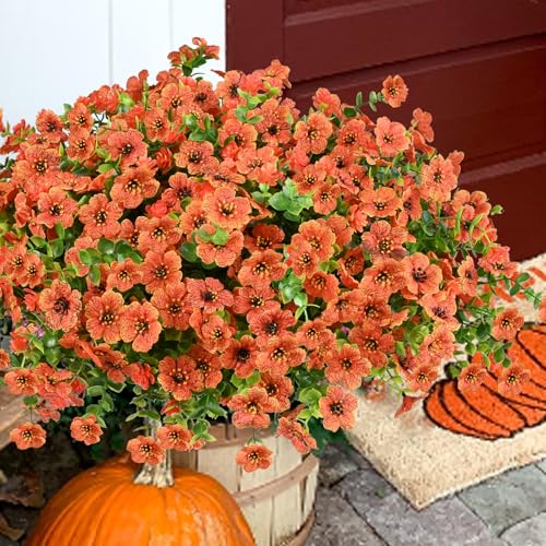 trytuny Artificial Flowers for Outdoor UV Resistant Fake Silk Flowers Realistic Faux Plants for Outside Indoor Porch Patio Window Box Planter Home Decor 16 Orange