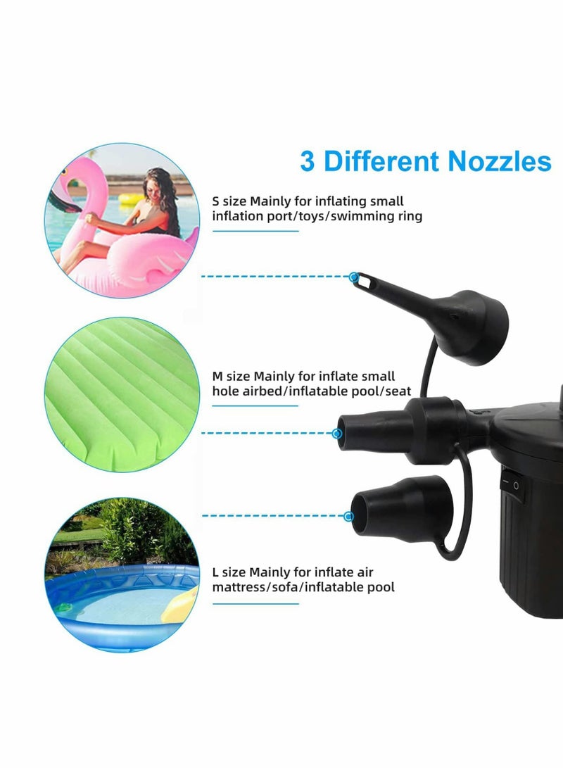 Portable Electric Air Pump with 3 Nozzles for Quick Inflation and Deflation, 240V/12V DC for Car and Air Mattress - Image 2