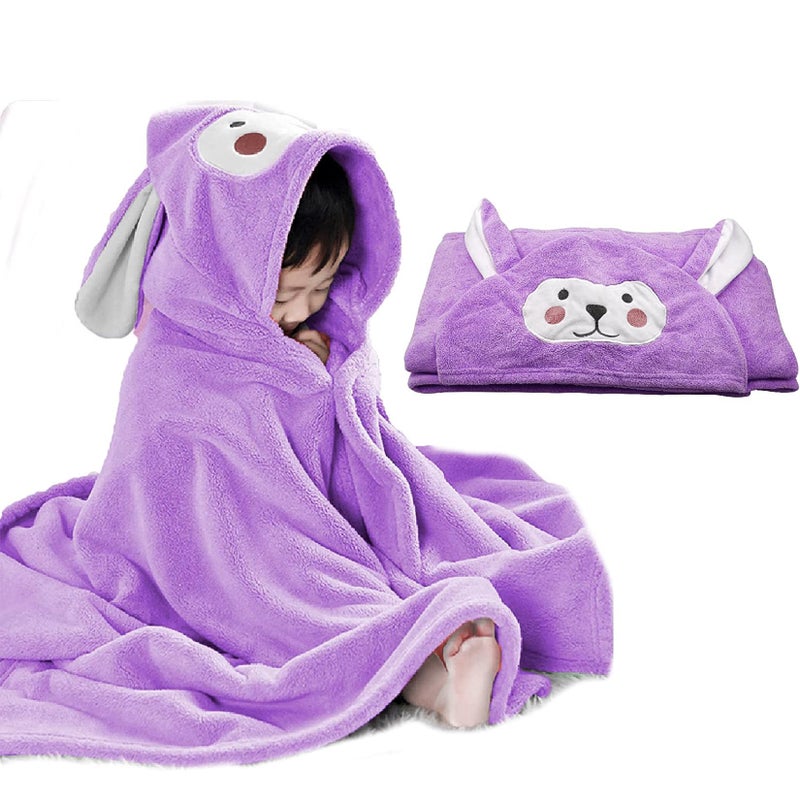 ROMASA Baby Bath Towel Ultra Soft Hooded Towel Highly Absorbent Bathrobe Blanket Toddlers Shower Gifts for Boys Girls-27.5" x 55" (Purple) - Image 1