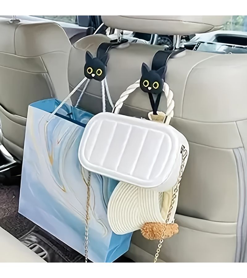 3D Cartoon Cat Backseat Hooks Universal Car Storage Organizer for Bags Coats - Image 1