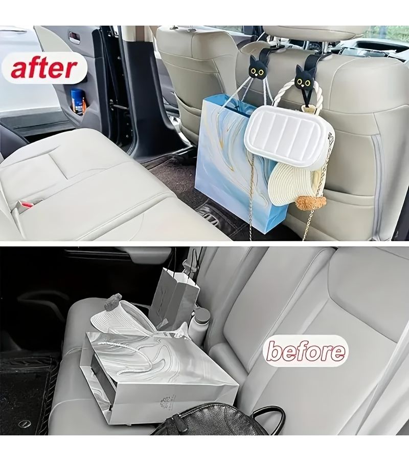 3D Cartoon Cat Backseat Hooks Universal Car Storage Organizer for Bags Coats - Image 4