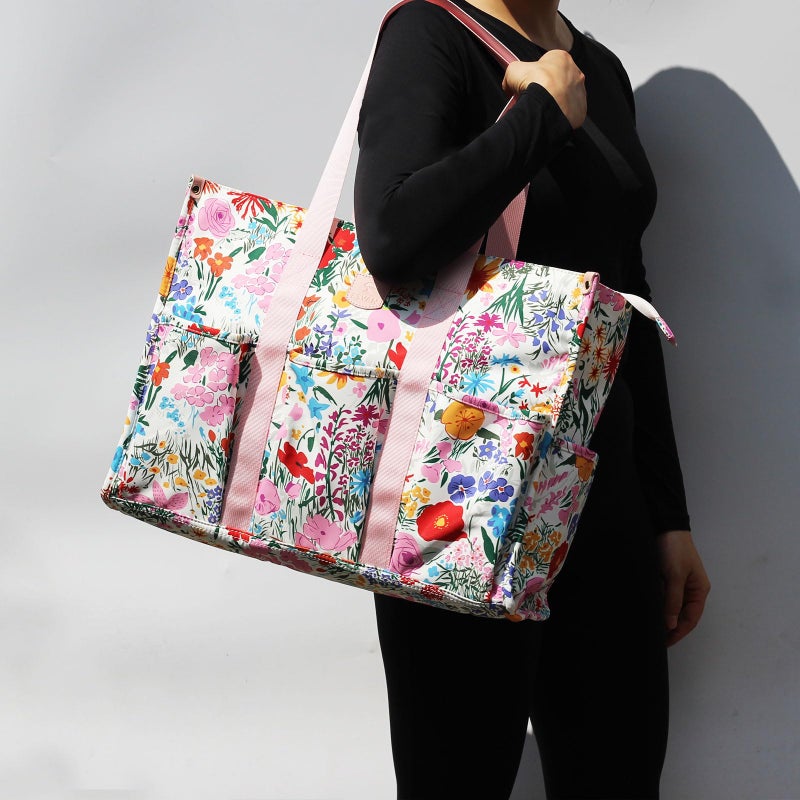 ESVAN Utility Tote Bag with Zip Top Waterproof Teacher Tote Bag for Teacher Work Women Beach (J) - Image 2