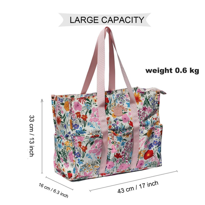 ESVAN Utility Tote Bag with Zip Top Waterproof Teacher Tote Bag for Teacher Work Women Beach (J) - Image 4
