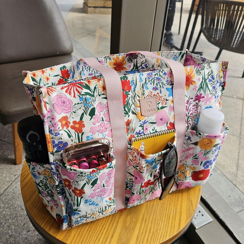 ESVAN Utility Tote Bag with Zip Top Waterproof Teacher Tote Bag for Teacher Work Women Beach (J) - Image 3